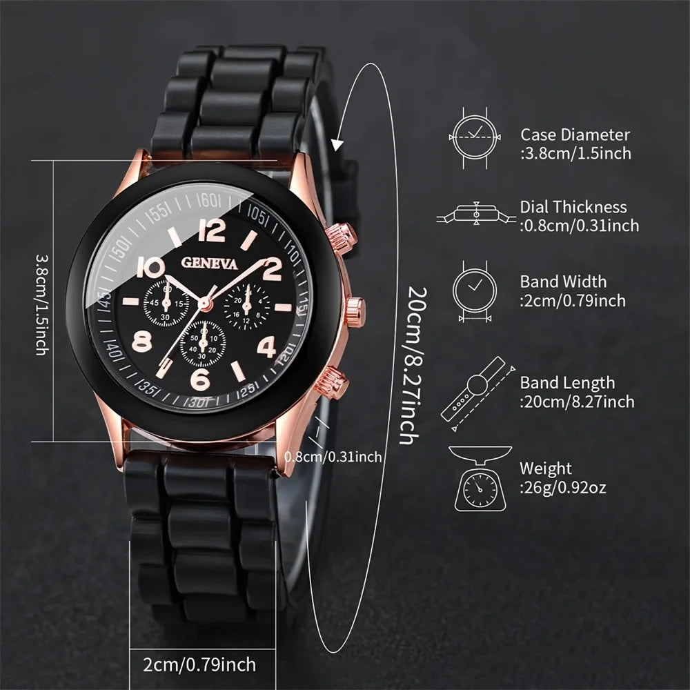 2Pcs Luxury Women'S Watch Set Fashion Luxury Elegant Alloy Wristwatch Silicone Strap Couple Watch Men Quartz Holiday Gifts