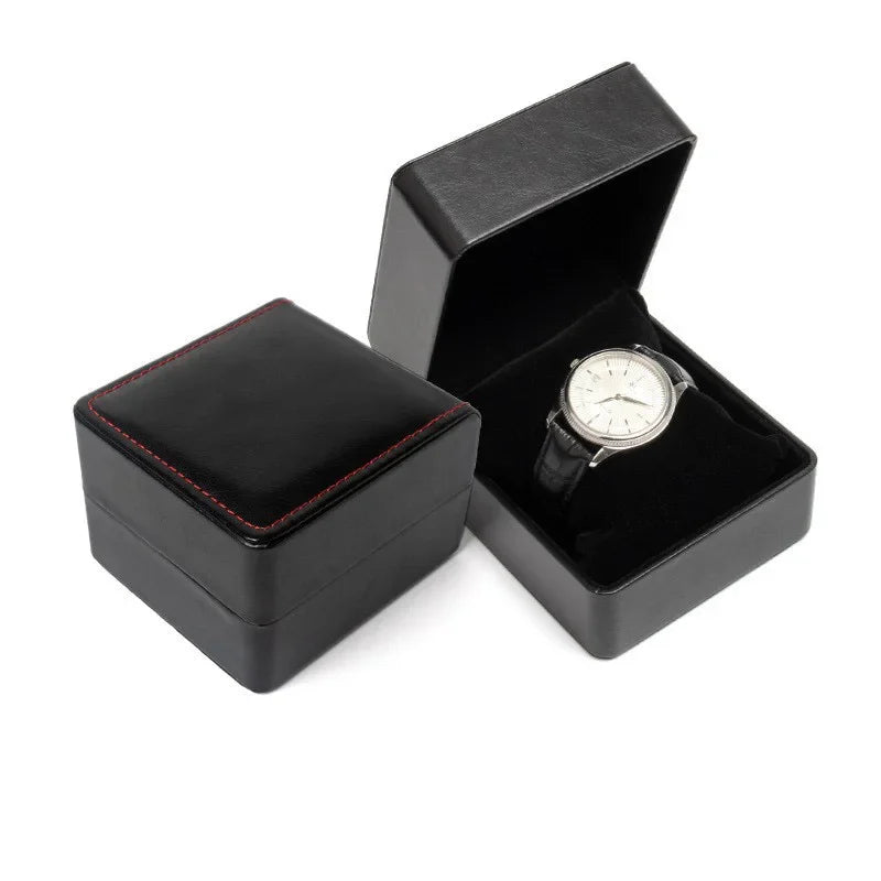 Lnofxas Black Single Watch Gift Box with Pillow PU Leather Wristwatch Display Case Organizer for Men